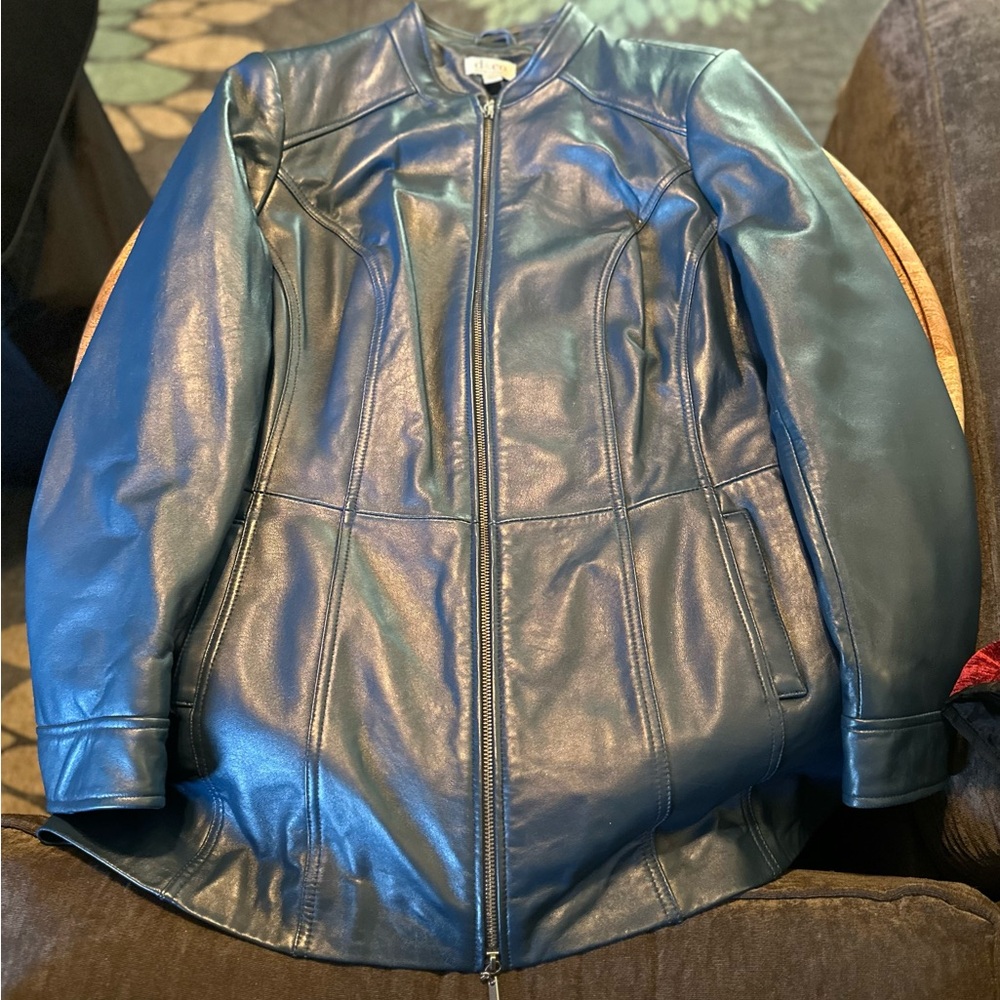 Women's d&co. Blue Leather Jacket